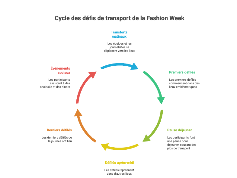 Infographie du cycle des transports de la Fashion Week à Paris | First Class Company